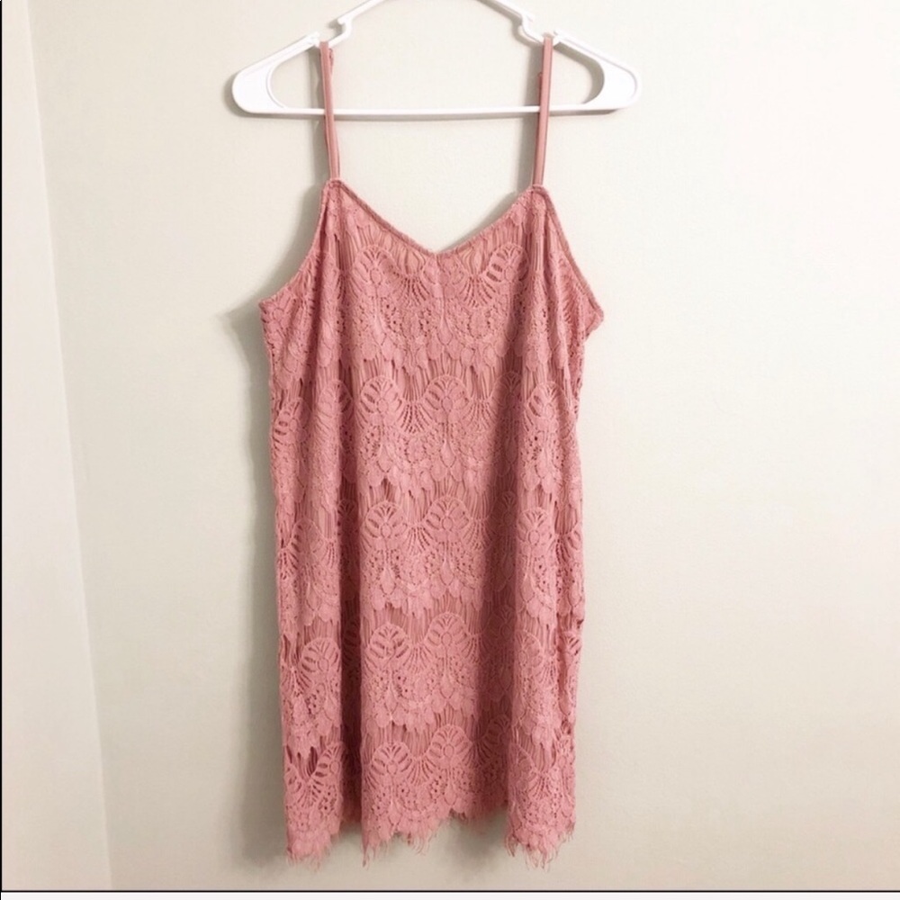 Romantic Pink Lace Mini Slip Dress Date Night